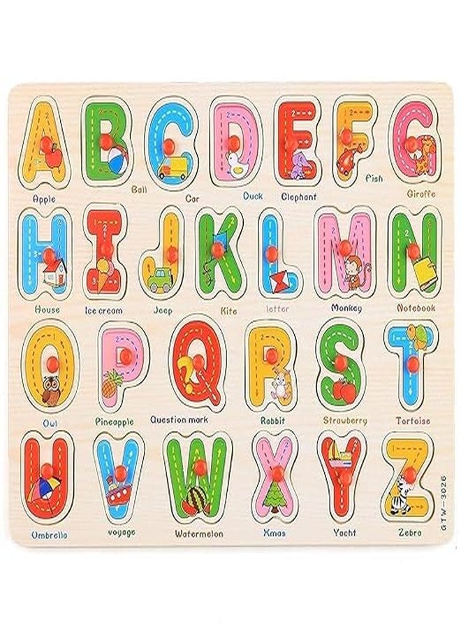 TEMSON Wooden Puzzle for Kids, ABC Board Stick Puzzle Toys Letters Early Education Toys, Learning Match and Spell Games for Kids (Alphabets) - Image 1